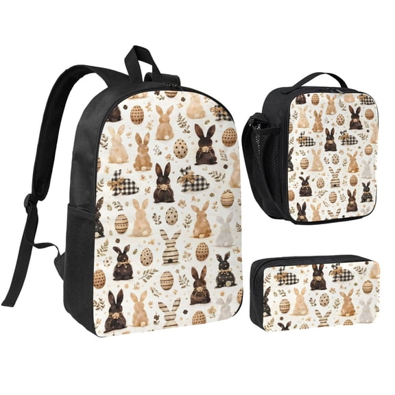 Easter Bunny Pattern Backpack Set 3pc ，Backpack with Lunch Bag and Bag 17 Inch