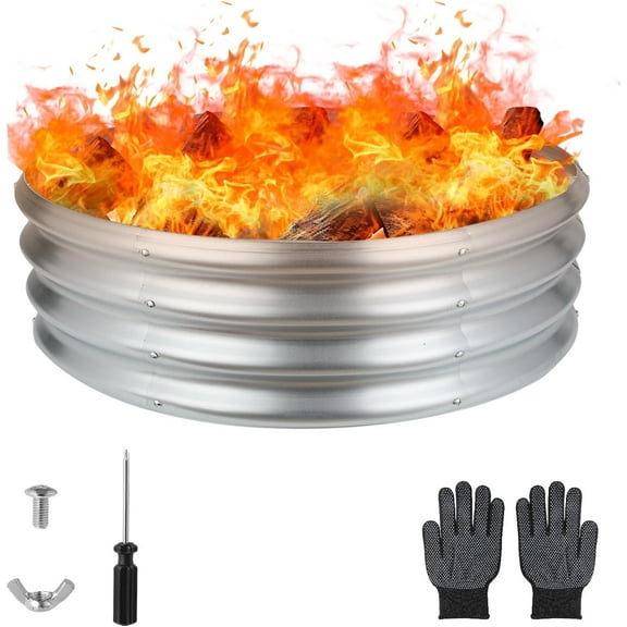 Silver Round Galvanized Fire Ring, Outdoor Pits designed for Backyard, Camping, 3 Feet Diameter Fire Pit, Bonfire, 36 I  h Round Galvanized Fire Pit Ring
