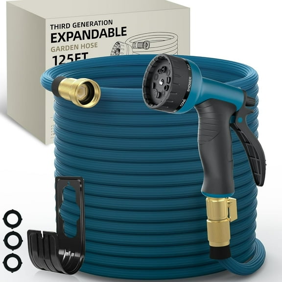 1Expandable Garden Hose 125ft - New Patented Water Hose with 40 Layers BLUE