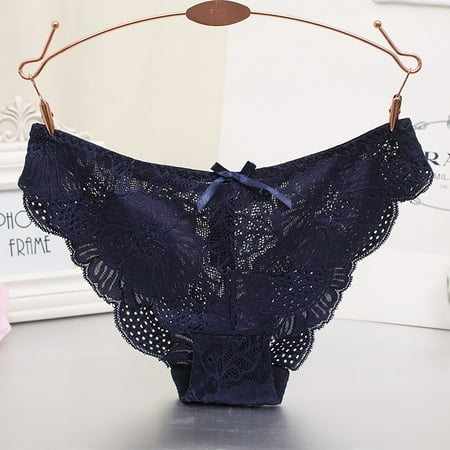 SnnmBlm High Waisted Lace Thong For Plus Size Women High Rise Retro Cotton Thongs Women Panties Blue M