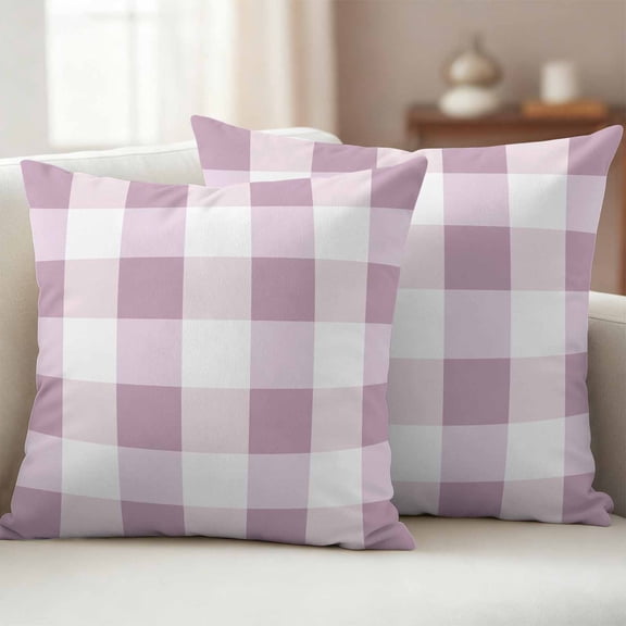 Pack of 2 Outdoor Pillow Covers 24x24 Inch Waterproof Pink Plaid Throw Pillow Covers,Decorative Couch Pillow Shams Protectors Spring Summer Farmhouse Buffalo Checkered Patio Cushion Pillowcases