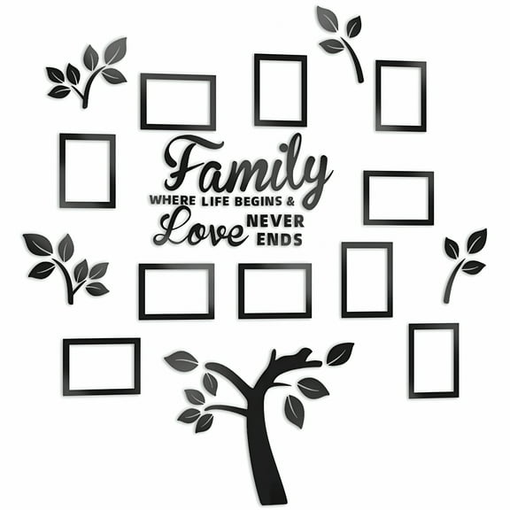 LAMIRO Family Tree Wall Decal Acrylic DIY Wall Decor Living Room Family Tree Wall Decor Sticker Removable Wall 3D Picture Frames Collage Wall Decor 47 x 47" (Black)