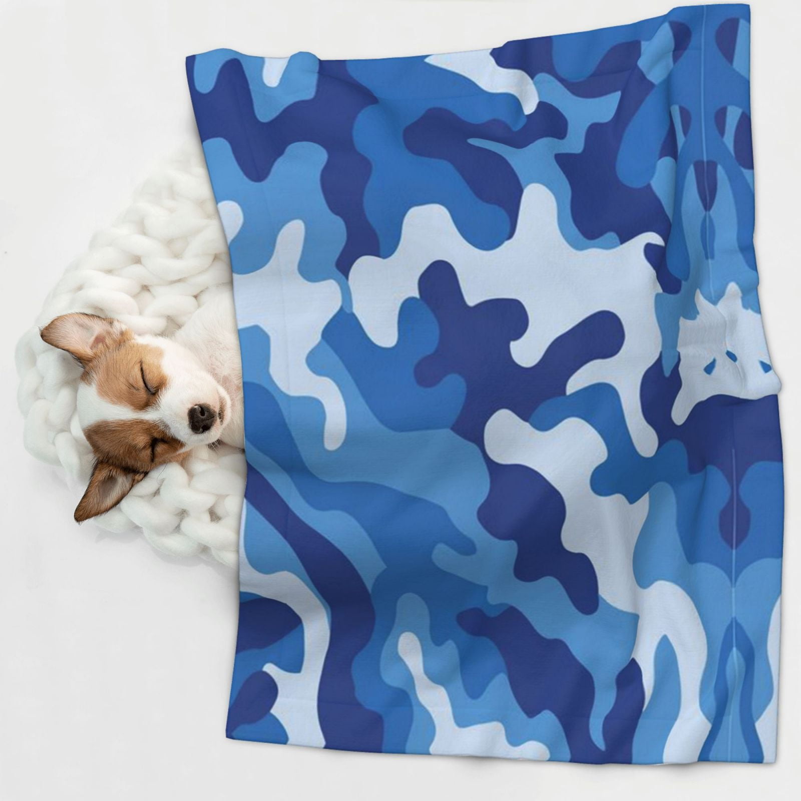 Blue Camouflage Dog Blanket Soft Warm Flannel Cat Blanket Great Pet Throw for Cats Puppy Small Medium Large Dog