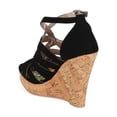 thumbnail image 3 of New Women Qupid Glory-132 Nubuck Peep Toe Criss Cross Weave Cork Wedge Sandal Sz, 3 of 5