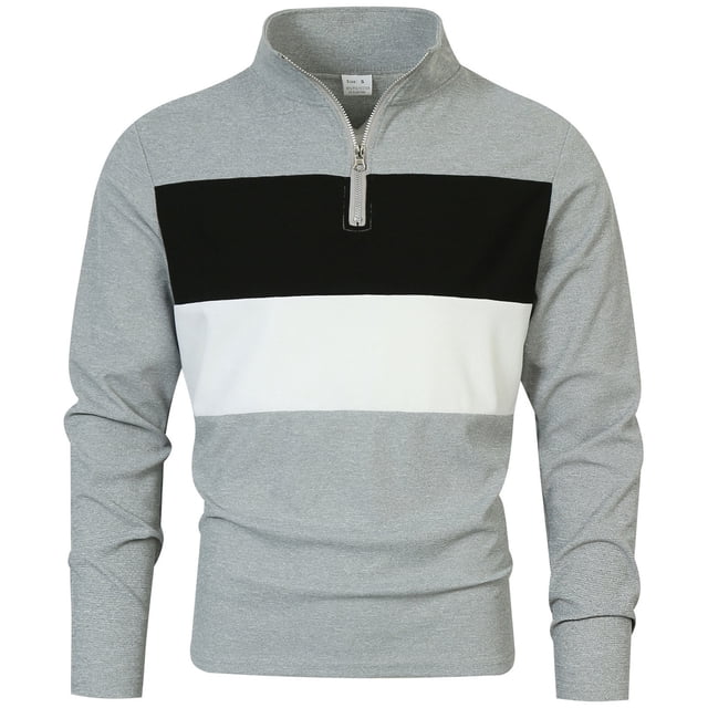 Blusa y camisa de manga larga con cuello alto para hombre, estilo informal, media cremallera, bloqueo de color, cuello alto, manga larga, abrigo de poliéster para hombre