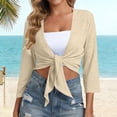 thumbnail image 2 of aohooy Women's Summer Cardigans Lightweight Tie Front Shrug 3/4 Sleeve Bolero Cardigan Casual Short Shawl Top Beige,XXL, 2 of 9