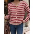 thumbnail image 4 of Women's Crew Neck Striped Button Down Long Sleeve Knit Cardigan Red S, 4 of 10