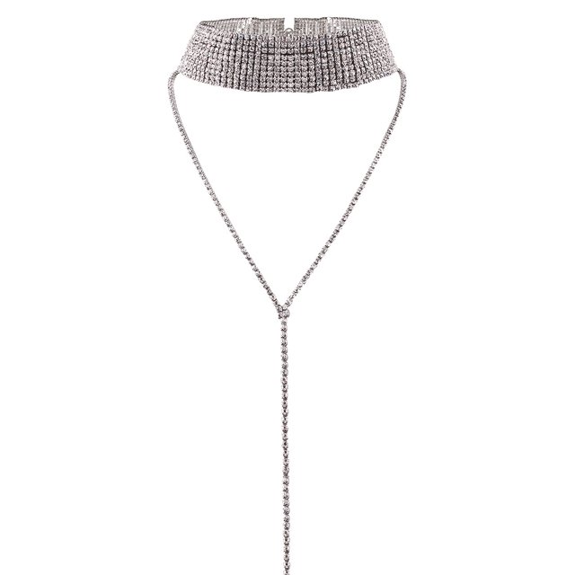 Collier à Franges en Strass Collier Large Multi-Couches Colliers Chaîne à Franges pour Femmes Filles - Argent
