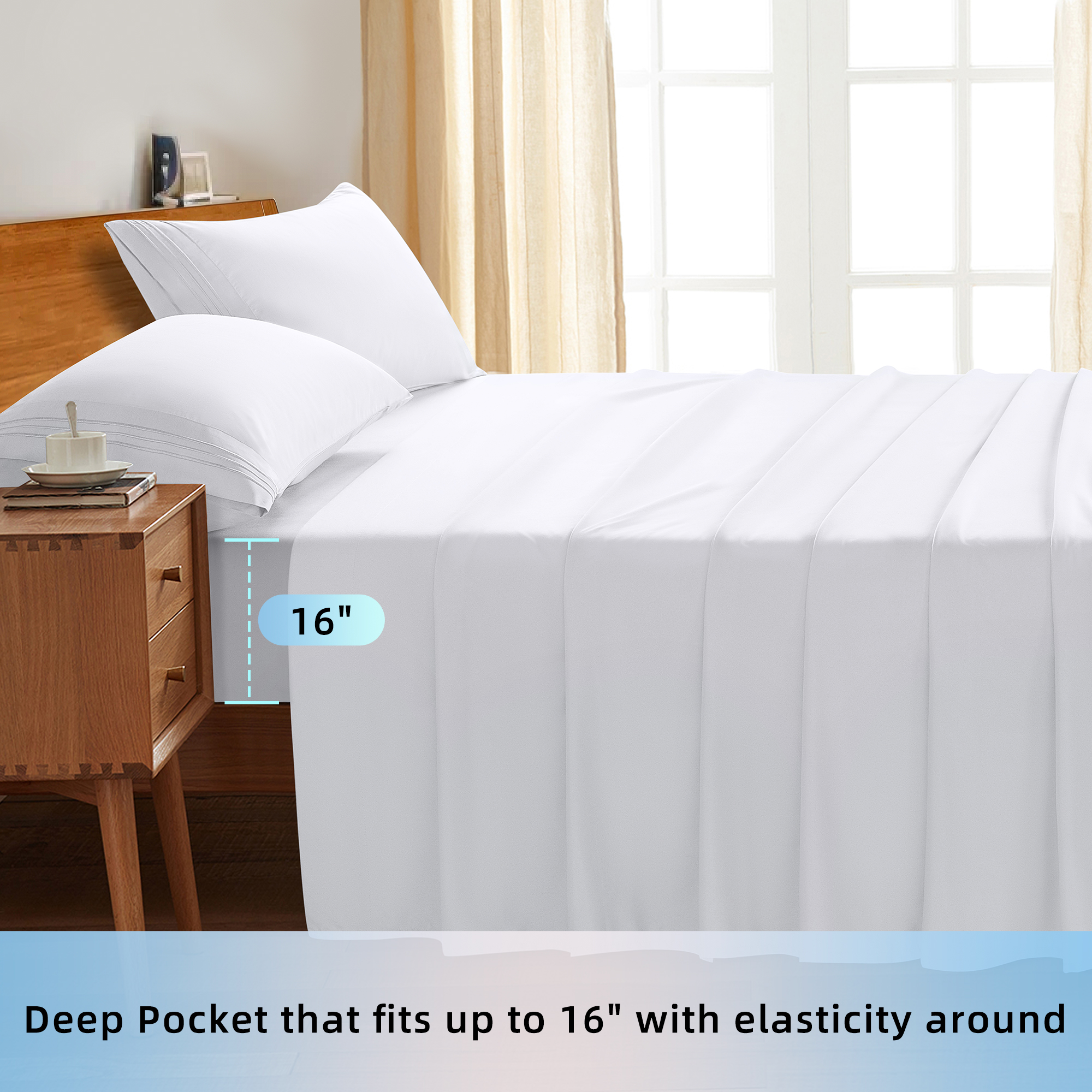 Sonoro Kate 1800 Series Microfiber Sheet Set, Queen, White photo 7