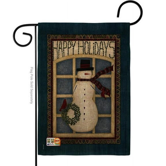 Breeze Decor BD-WT-G-114164-IP-DB-D-US18-SB 13 x 18.5 in. Happy Holidays Snowman Burlap Winter Wonderland Impressions Decorative Vertical Double Sided Garden Flag