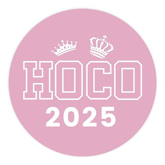 HOCO Stickers 2025, Pink & White Homecoming Dance Crown Design, Party & Scrapbook Favors