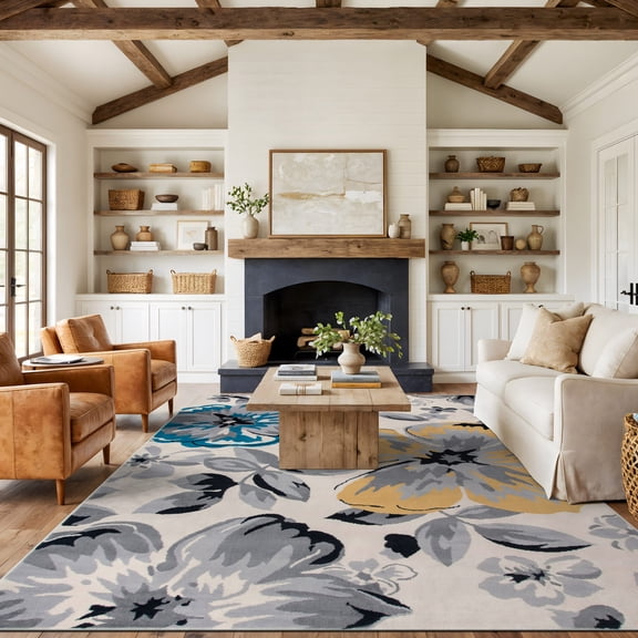 World Rug Gallery Modern Floral Design Cream 7'6" x 9'5" Area Rug