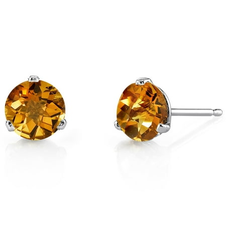 Peora 1.50 Ct T.G.W. Round-Cut Citrine 14K White Gold Stud Earrings