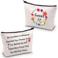 thumbnail image 1 of Sweet 17 Gifts for Girls 17th Birthday Makeup Bag Sweet Seventeen Gifts 17 Year Old Girls Gifts Cosmetic Bag Be Confident In Whatever Direction You Choose To Go, 1 of 7