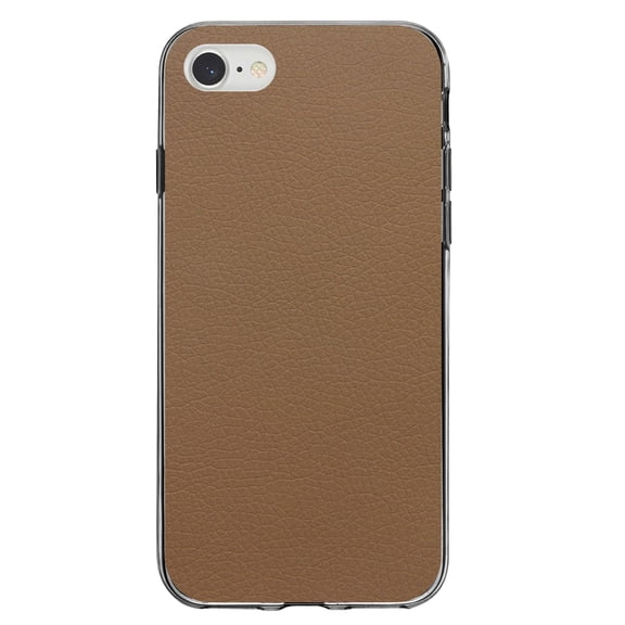 DistinctInk Clear Shockproof Hybrid Case for iPhone 7 8 SE (2020 Model) 4.7" Screen TPU Bumper Acrylic Back Tempered Glass Screen Protector - Brown Faux Leather Print Design - Faux Leather Image