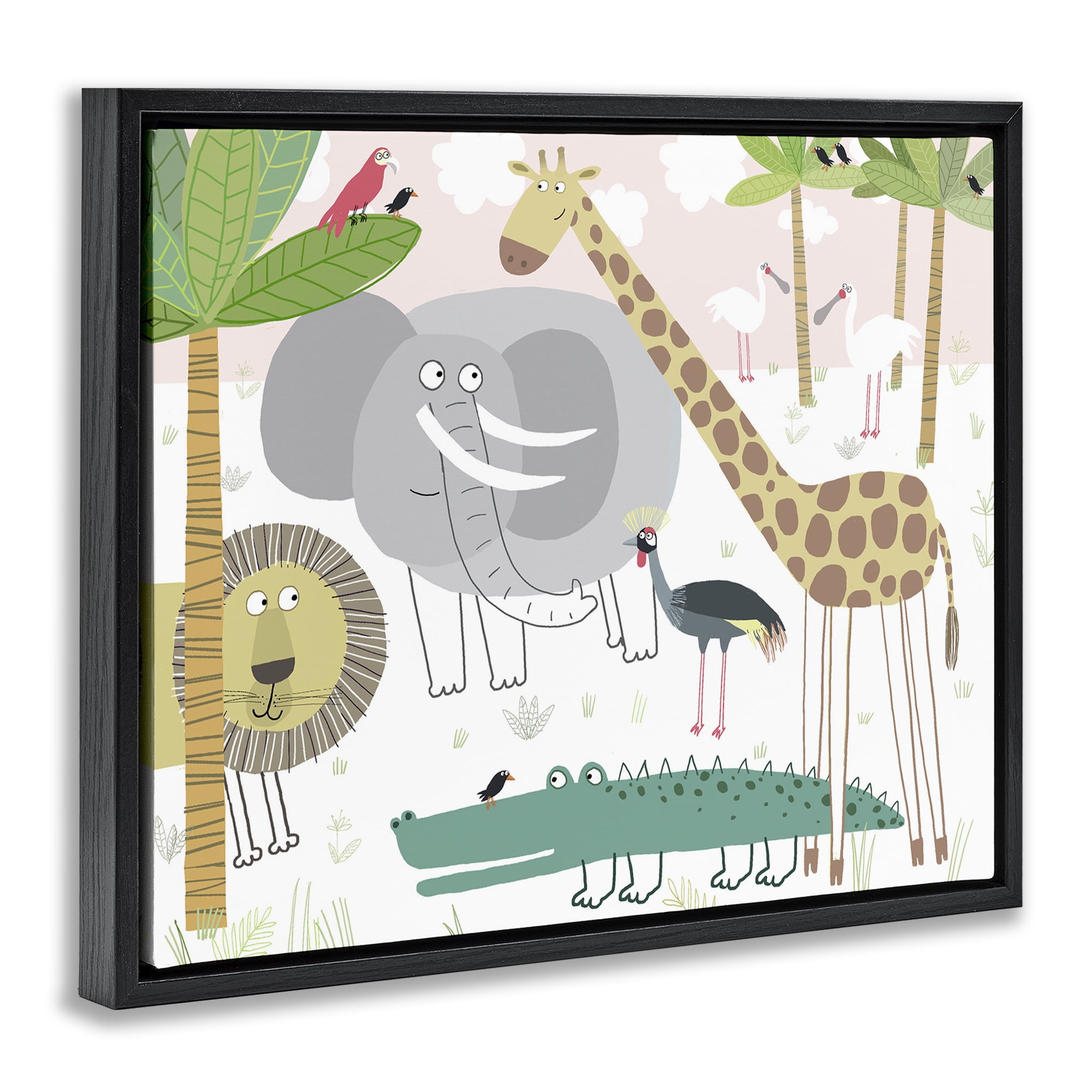 Stupell Industries Safari Animals Out and About Black Framed Floater Canvas Wall Art, design by Carla Daly