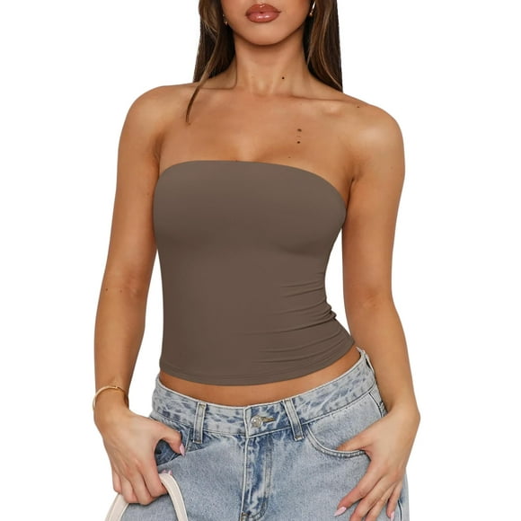 Camiseta de tubo REORIA Summer Y2K con doble forro, sin tirantes, sin espalda