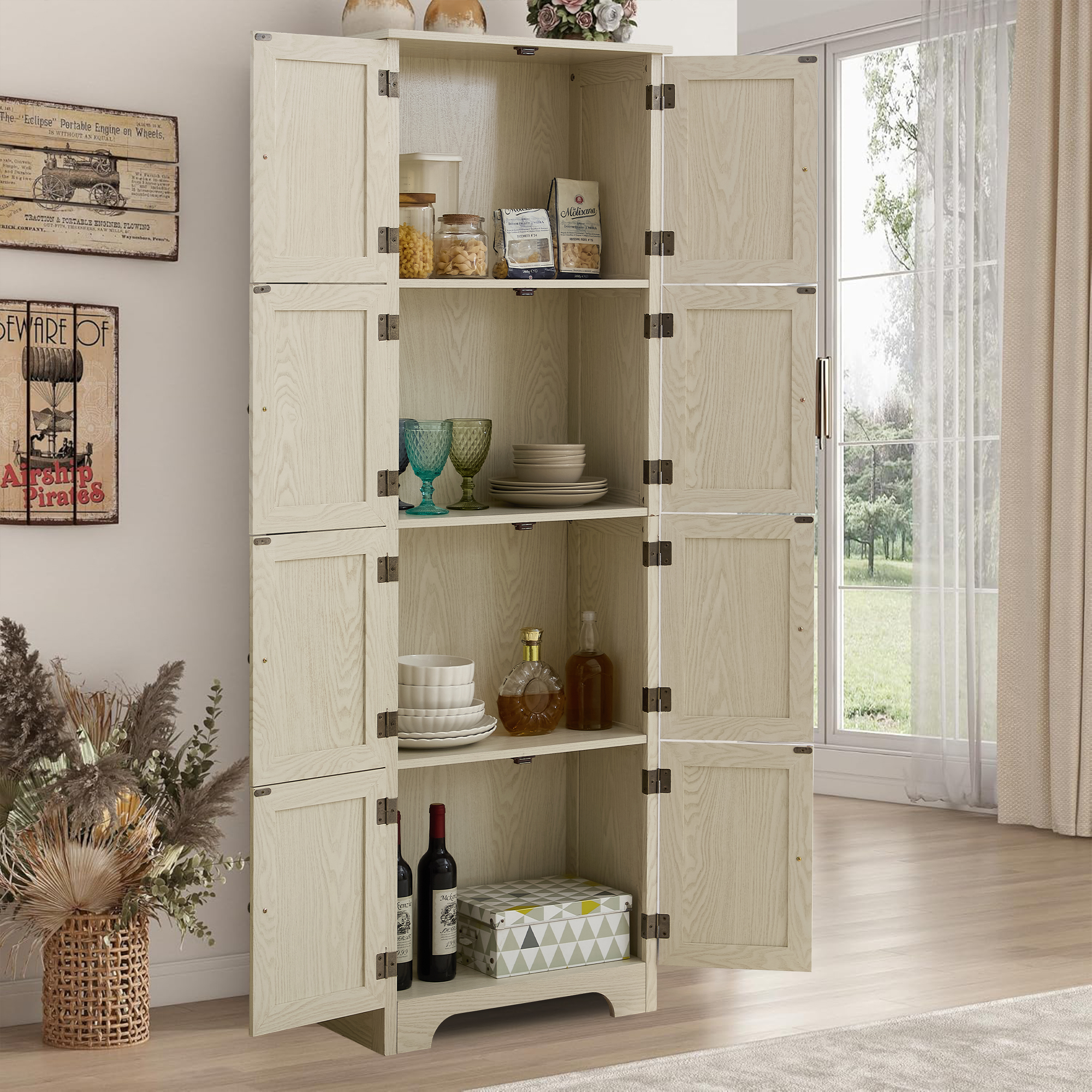 MDQMD White 72.4'' Tall Storage Cabinet with Doors and Shelves,Modern 4 Tier Wooden Bathroom Cabinet,Kitchen Pantry Storage Cabinet for Hallway,Office