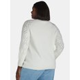 thumbnail image 3 of Terra & Sky Women's Plus V-Neck Pointelle Knit Sweater, Midweight, Sizes 1X-5X, 3 of 5