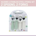 thumbnail image 2 of Melii silicone & stainless steel spoon and fork set for baby  4 pack - mint + cream, 2 of 5
