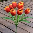 thumbnail image 4 of Vase with Artificial Flowers Home Decor, Floral Collection 9-Stem Silk Tulip Artificial Flower Arrangement Artificial Tulip Floral Arrangement with Simulated Water Feature Dining Table 9PCS, 4 of 8