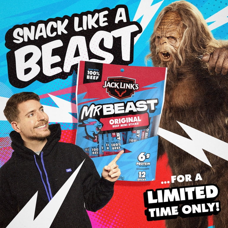 Jack Link's x MrBeast Original Mini Beef Sticks, 6 Ounce bag, 12