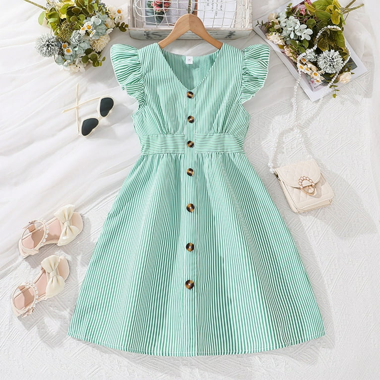 Girls Spring Dresses Size 10-12 Kids Dresses 10-12 Girls Dress Flutter  Sleeve A-Line Button Down Sundress Casual formal dresses for girls -  Walmart.com