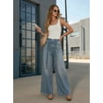 thumbnail image 6 of Women'S Rhinestone Jeans High Waisted Straight Leg Sparkly Bling Glitter Denim Pants with Belt Light Blue L, 6 of 9