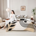 thumbnail image 4 of Castle Fairy Minimalist Leaf Bedding Comforter Set 7-Piece for Adults, Geometric Art King Bedding Sets for Bedroom, Black Beige,Grey Reversible, 4 of 7