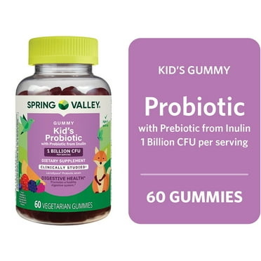 Spring Valley Kids Probiotic with Prebiotic from Inulin Vegetarian Gummies for Digestive Health, Assorted Flavors, 1 Billion CFU, 60 Count