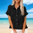thumbnail image 6 of Levmjia Womens Fashion Tops Casual Lace Short Sleeve Flared Collar Blouse Hem Fringe Soft Breathable Clothing Polyester Work Daily Wear Spring Summer, 6 of 9