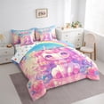 thumbnail image 2 of Unicorn 7 Pieces Comforter Set,Dreamy Princess Girly Pink Bedding Set Twin Size for Room Decor,Flower Rainbow Cloud Comforter Super Soft Fade Resistant Microfiber Bedding, 2 of 5