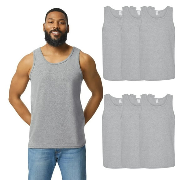 Gildan Heavy Cotton Tank Top for Men, Men's Undershirt, Sport Grey, Pack of 6, S