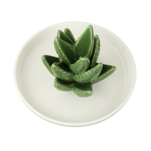 Bandeja decorativa de cerámica con forma de aloe para joyas, aretes, collares y pulseras. Estilo 2
