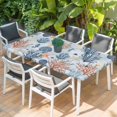 thumbnail image 2 of Blue Coastal Table Cloths for 4 Foot Rectangle Tables, Coral Shell Starfish Seahorse Summer Beach Patio Waterproof Elastic Fitted Tablecloths, Washable Rectangular Table Cover for Camping, 2 of 8