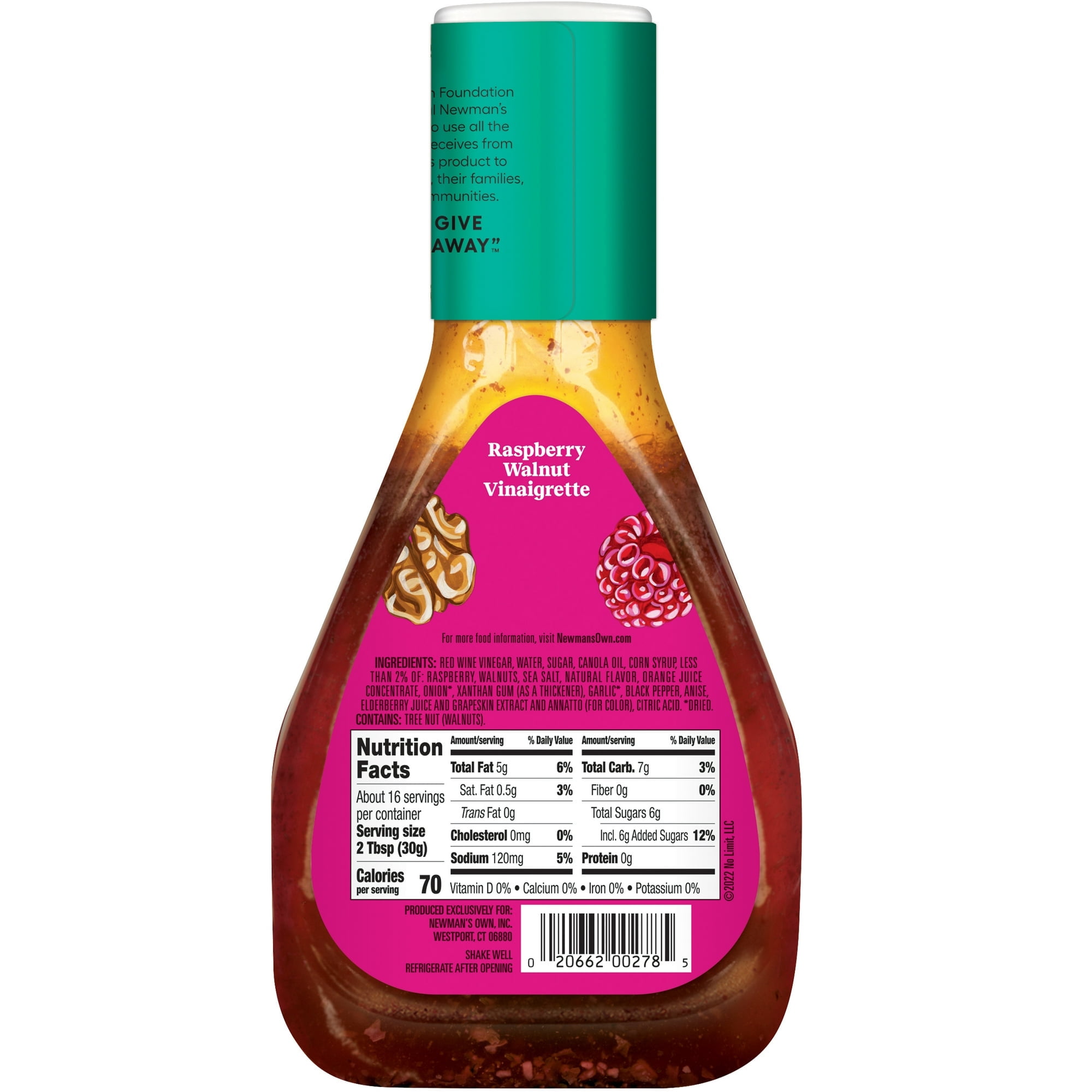 Newman's Own Raspberry Walnut Vinaigrette Dressing, 16oz, 2pk - Walmart.com