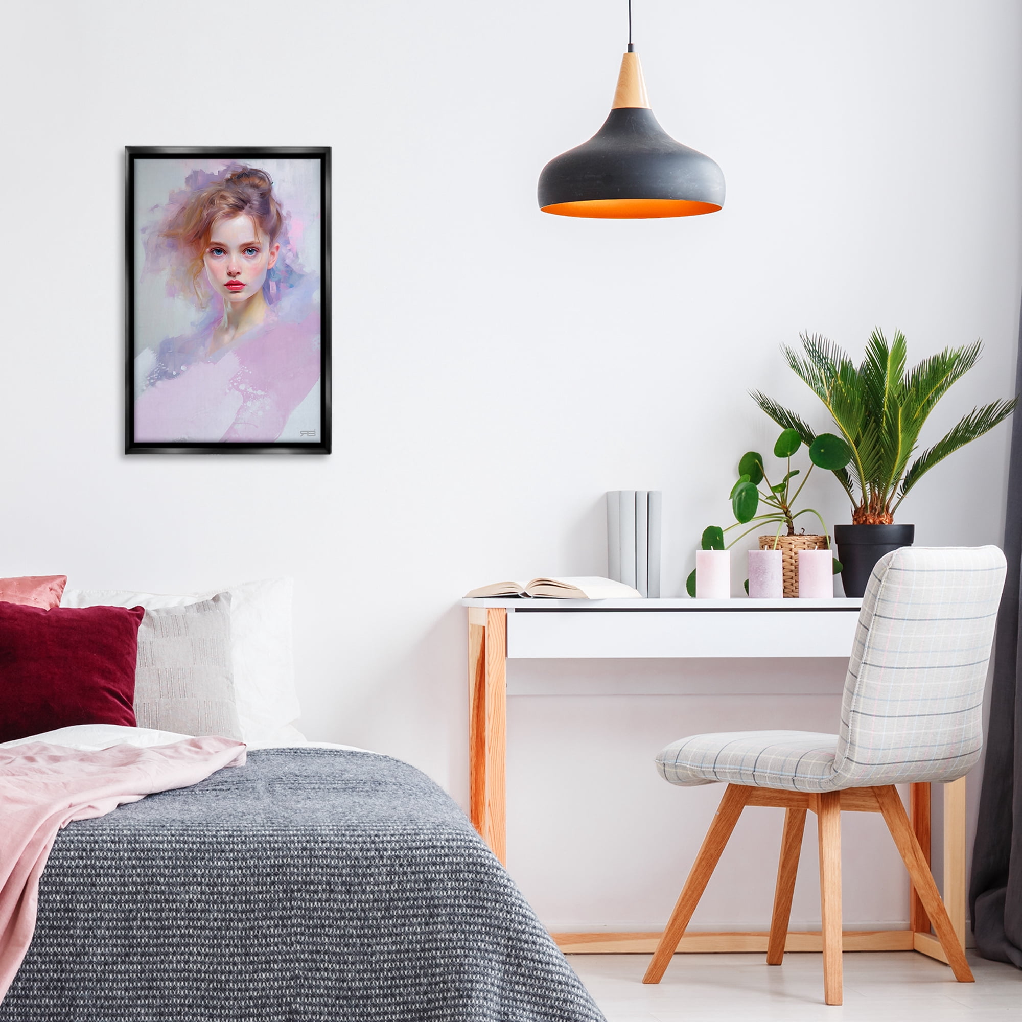 Stupell Industries Soft Portrait of Woman Novelty Painting Black Floater Framed Art Print Wall Art, 17 x 25