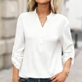 thumbnail image 2 of Fancifize Womens Button Down V Neck Shirts Oversized Rolled Long Sleeve Tops Cotton Linen Summer Breathable Outfits, 2 of 3