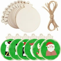LQQBOX 50 Pcs DIY Wooden Christmas Ornaments for Crafts, 4" Unfinished Round Wood Ornaments with Holes, Natural Wood Circles for Christmas Tree Ornaments Hanging Decorations