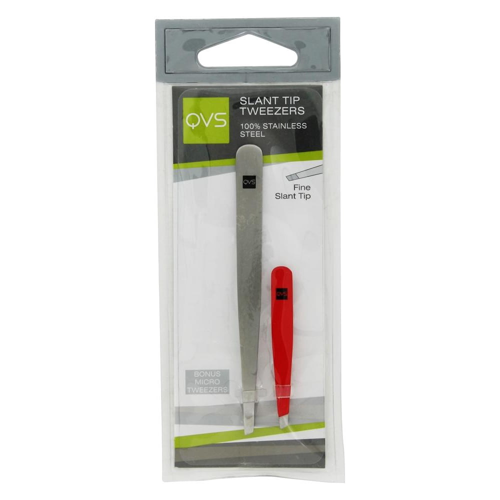 QVS Fine Slant Tip Tweezers with Bonus Micro Tweezers