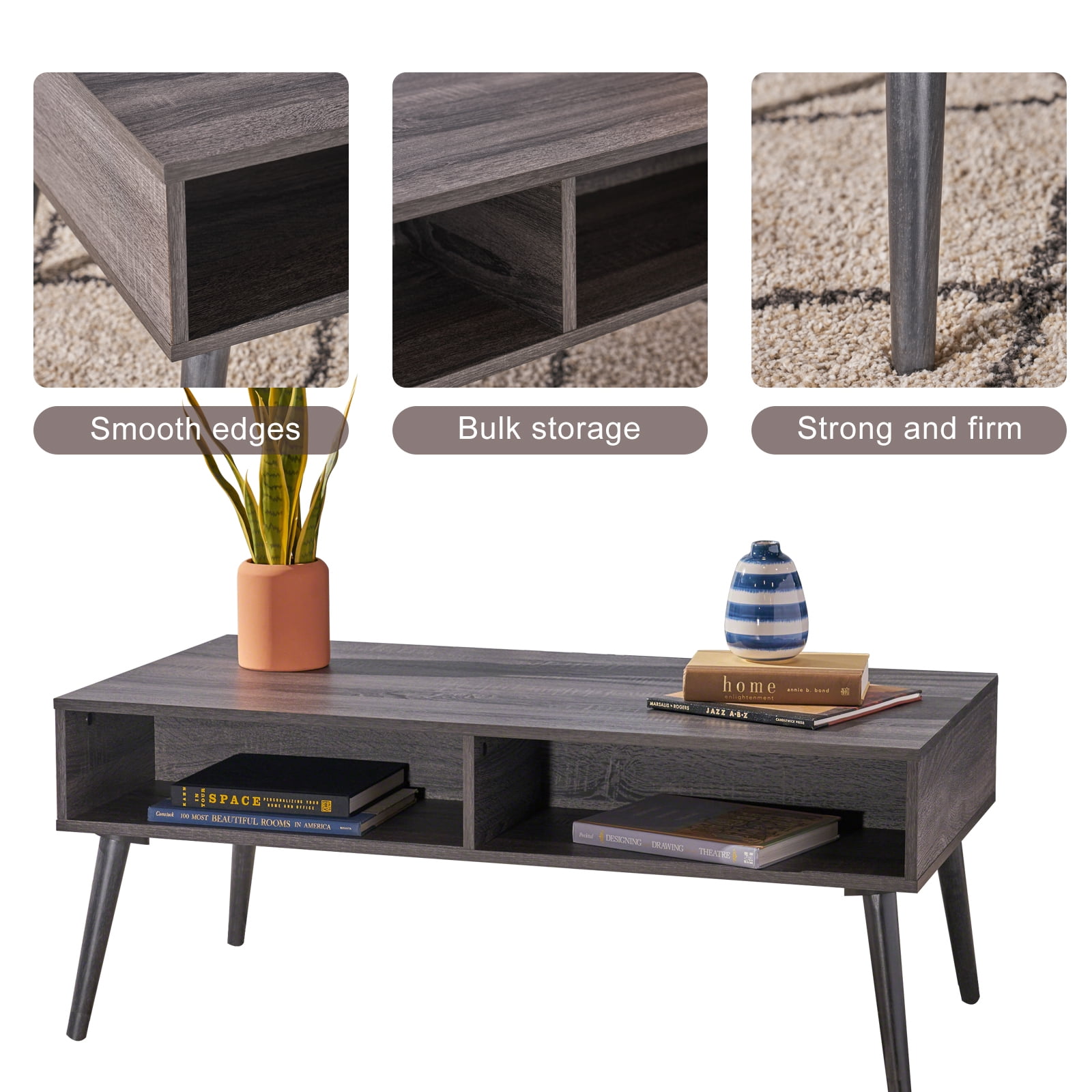 Kadyn Faux Wood Overlay Coffee Table, Mid Century Coffee Table with Storage Space, Modern Fiberboard Coffee Table for Bedroom, Plaid Grey Oak Kadyn Faux Wood Overlay Coffee Table, Mid Century Coffee Table with Storage Space, Modern Fiberboard Coffee Table for Bedroom, Plaid Grey Oak