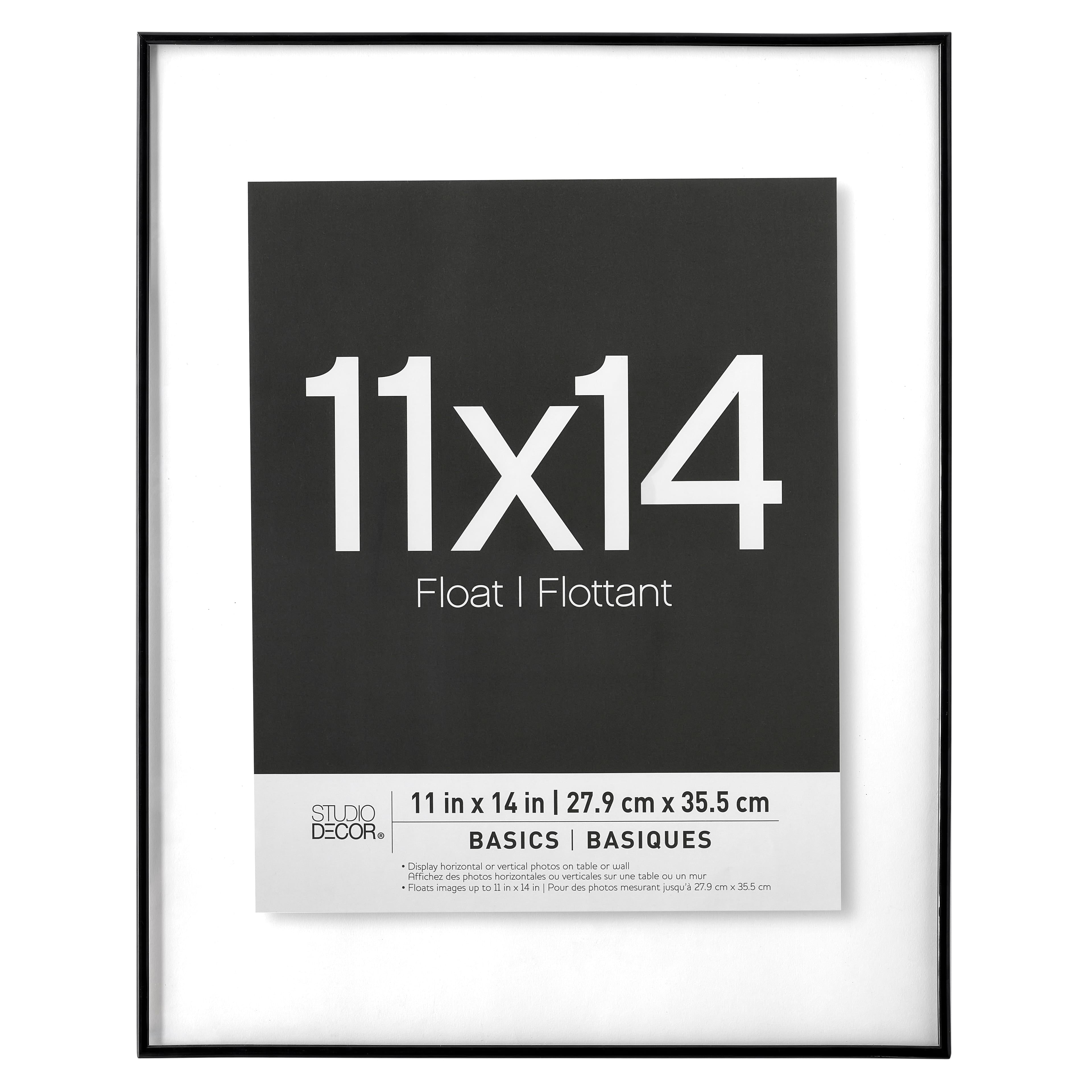 Studio Decor 16" x 20" Basics Black Multipurpose Thin Float Picture Frame - Includes Pre-attached Hanging Hardware, Horizontal or Vertical Display - 1 Pack