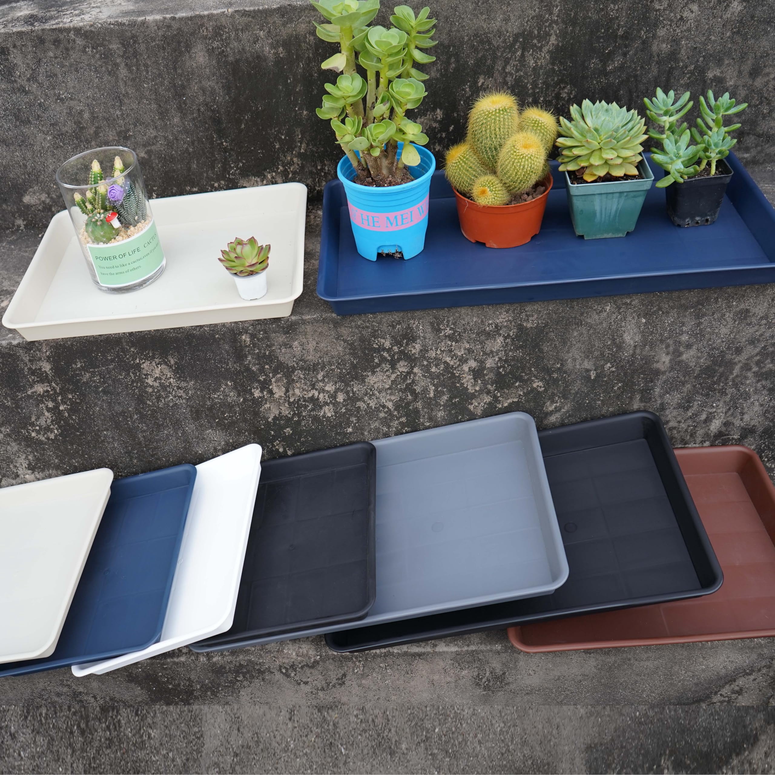 Plant Saucer Growing Tray Set 2-Pack 11x9 Inch Heavy Duty Plastic Seed Starter Trays with Drainage for Indoor Outdoor Pots Gardening Supplies