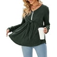 thumbnail image 4 of Yesfashion Women's V Neck Blouse Half Zip Up Casual Tunic Shirts Babydoll Chest Tie Knot Shirts, 4 of 5