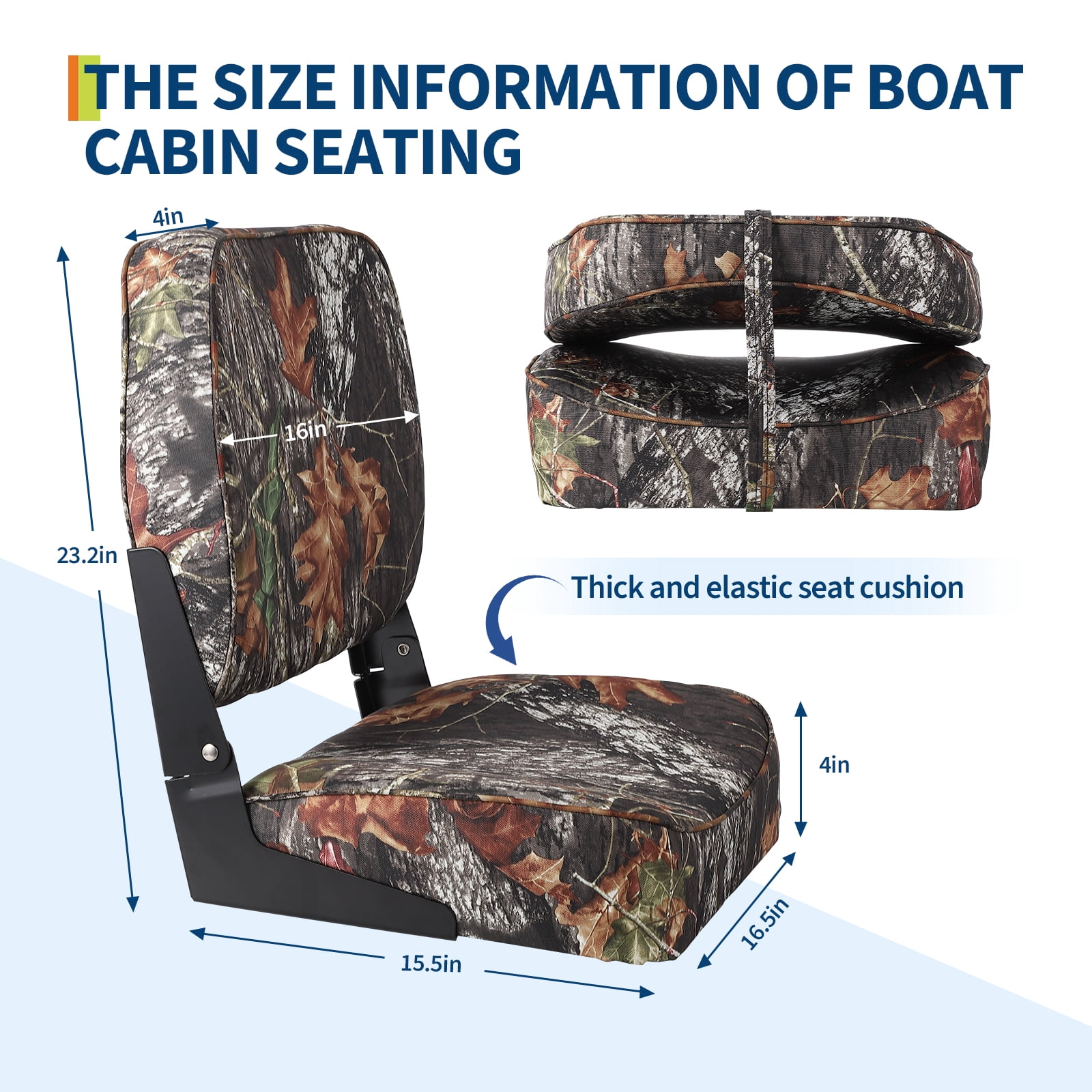 Kicctian 2 Pack High Back Folding Boat Seats with Thick Sponge Padding, Hinge & Fold-Down Design for Speedboat, Canoe or Sightseeing Boats,Multicolor