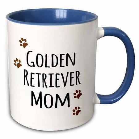 3dRose Golden Retriever Dog Mom - Doggie by breed - brown paw prints - doggy lover - proud pet owner love - Two Tone Blue Mug,