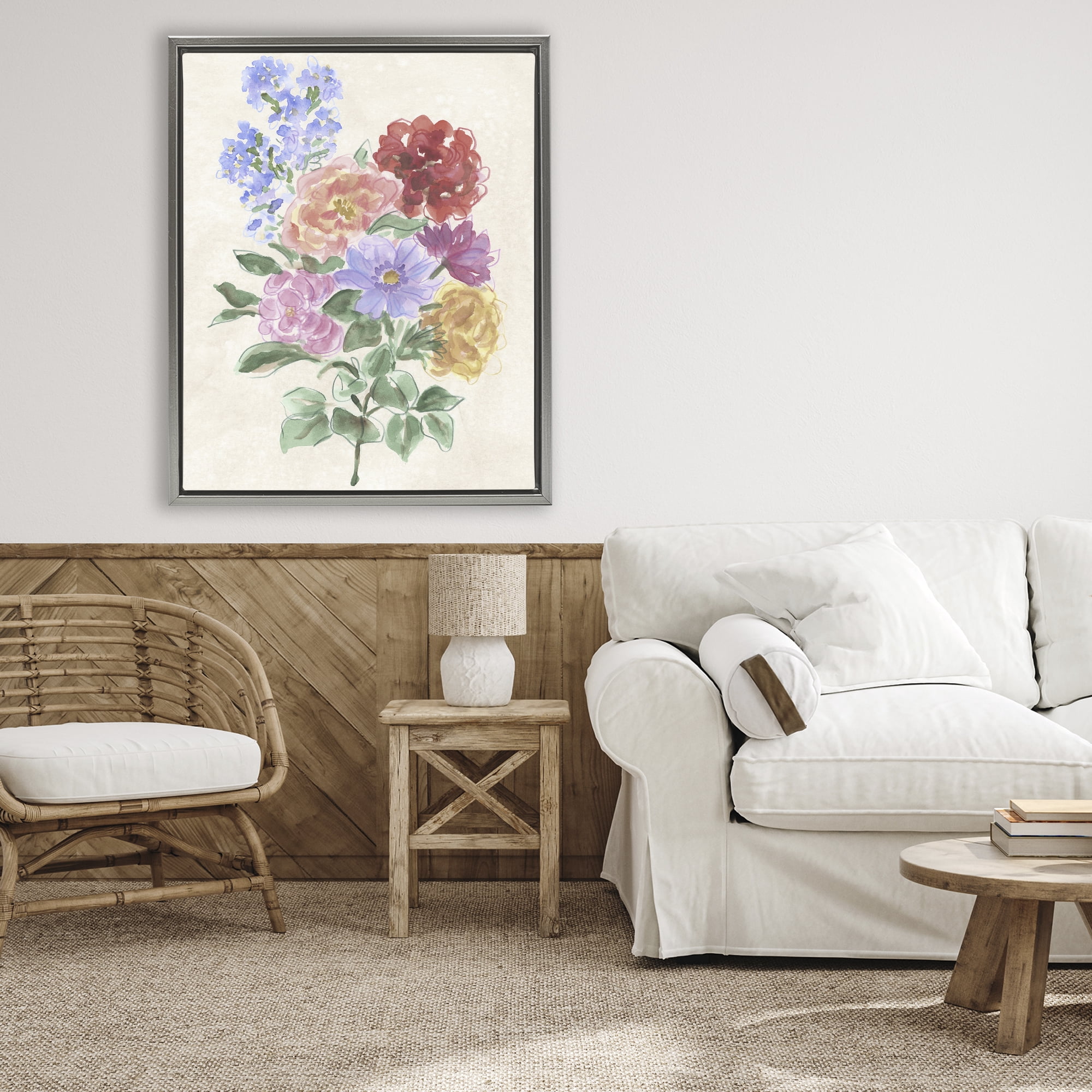 Stupell Industries Mixed Blooms on Parchment Gray Framed Floater Canvas Wall Art, design by June Erica Vess