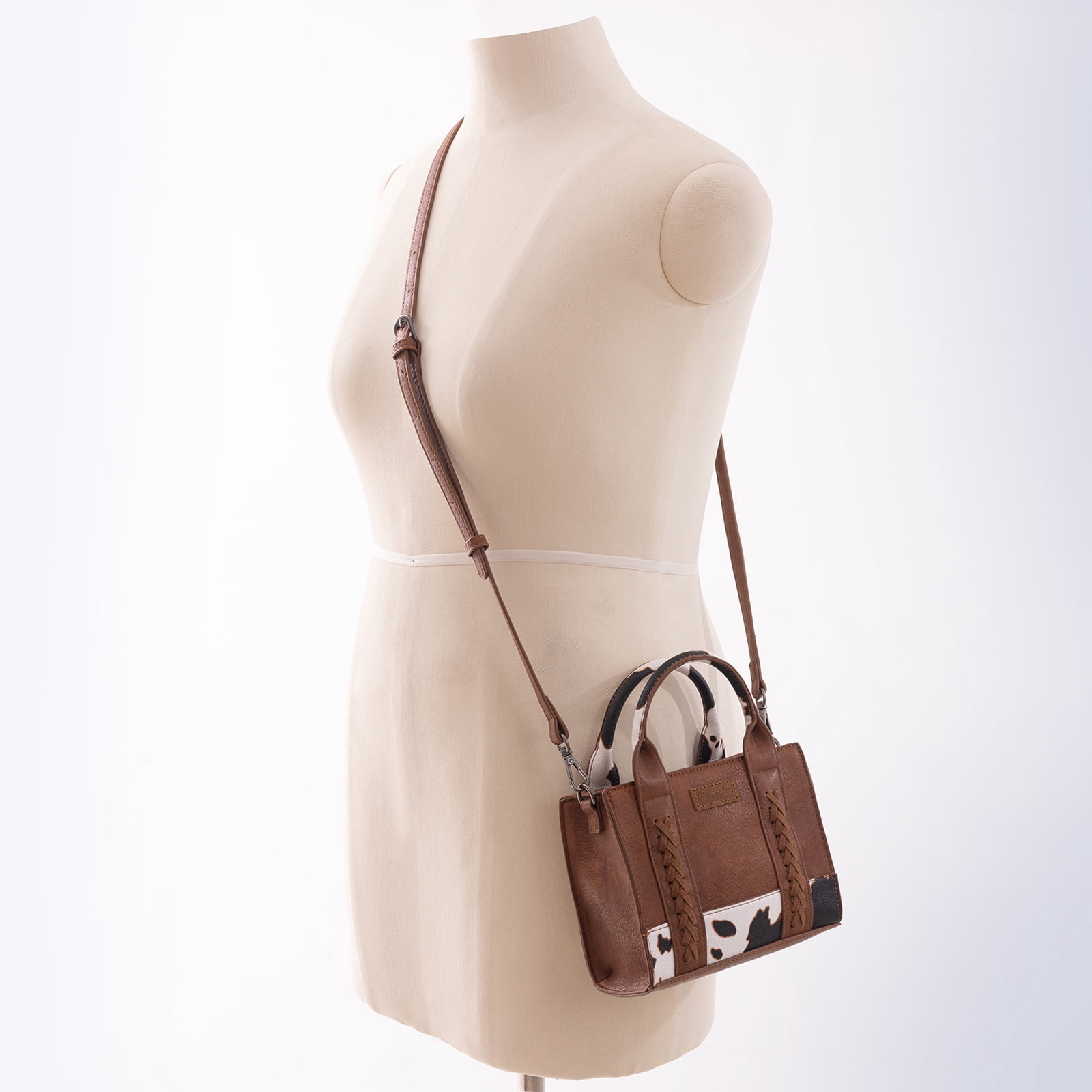 Wrangler Mini Tote Bag for Women Cow Print Western Crossbody Purse, Cow Print-Brown
