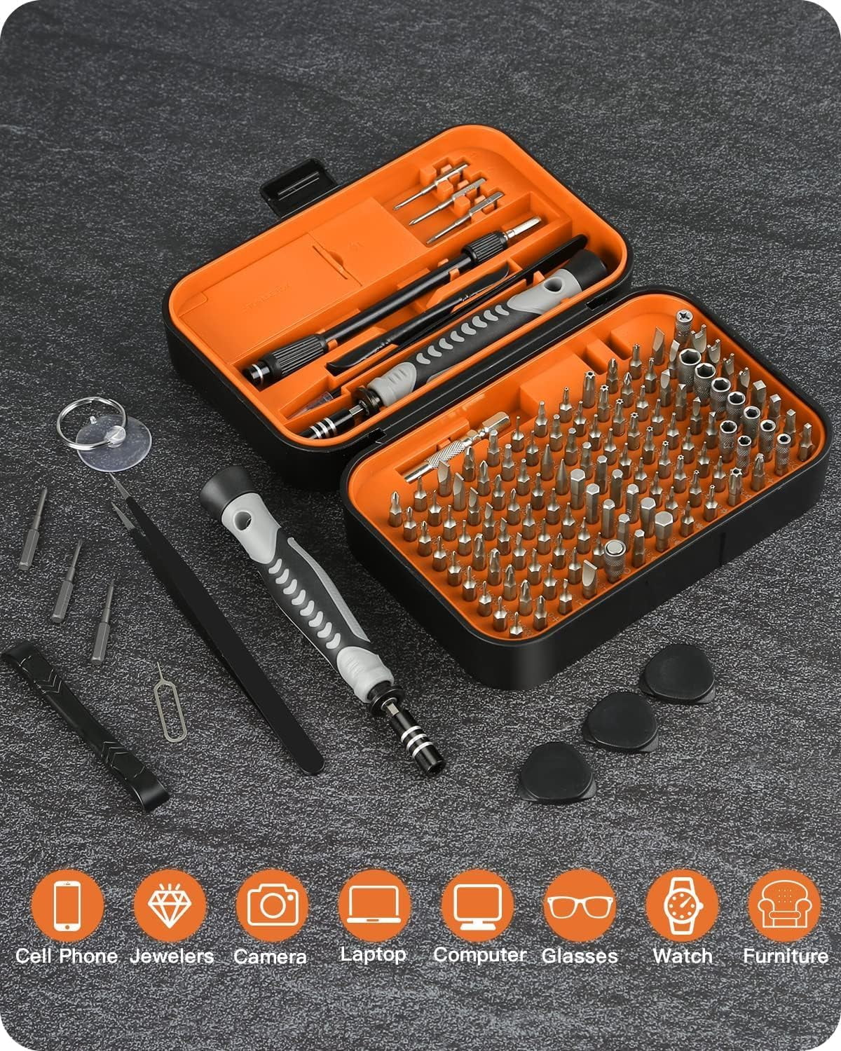 TEKDEP Precision Screwdriver Set, 130 in 1 with 120 bits Repair Tool Kit, Magnetic Screwdriver Set with mini built-in box for Electronics iPhone Laptop Jewelers Game Console Electro Orange
