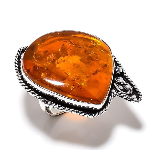 Natural Baltic Amber Gemstone Handmade 925 Sterling Silver Ring Size 8.5